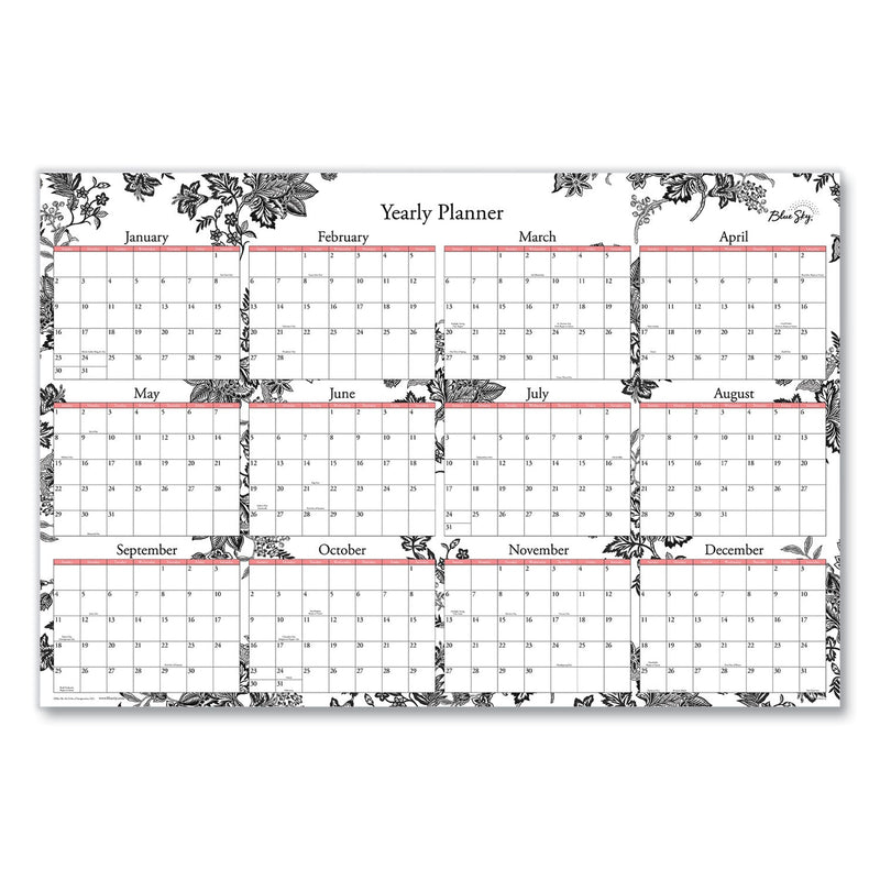 Blue Sky Analeis Laminated Erasable Wall Calendar, Floral Artwork, 36 x 24, White/Black/Coral Sheets, 12-Month (Jan to Dec): 2023
