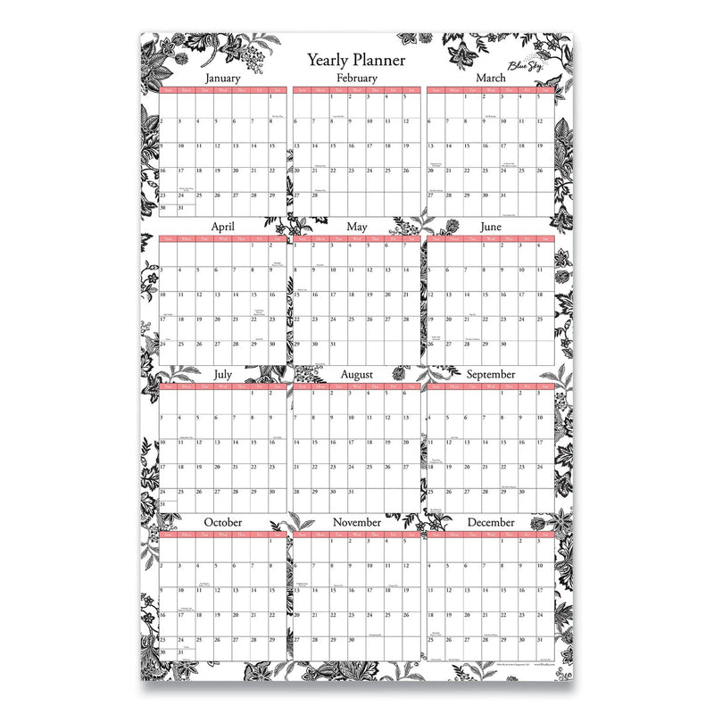 Blue Sky Analeis Laminated Erasable Wall Calendar, Floral Artwork, 36 x 24, White/Black/Coral Sheets, 12-Month (Jan to Dec): 2023