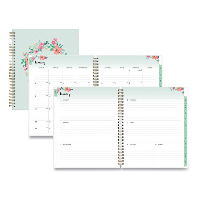 Blue Sky Laurel Weekly/Monthly Planner, Laurel Floral Artwork, 9 x 7, Green/Pink/Orange Cover, 12-Month (Jan to Dec): 2023