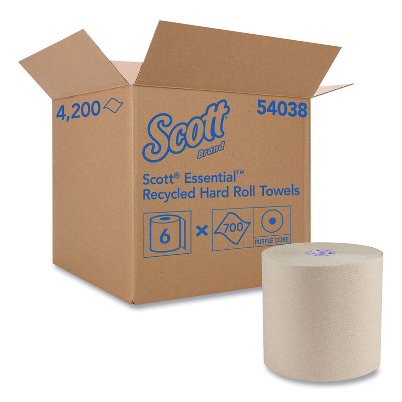 Scott Essential 100% Recycled Fiber Hard Roll Towel, 1.75" Core, 8" x 700 ft, Brown, 6/Carton