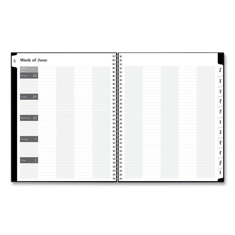 Blue Sky Solid Black Teacher's Weekly/Monthly Lesson Planner, Two-Page Spread (Nine Classes), 11 x 8.5, Black Cover, 2022 to 2023