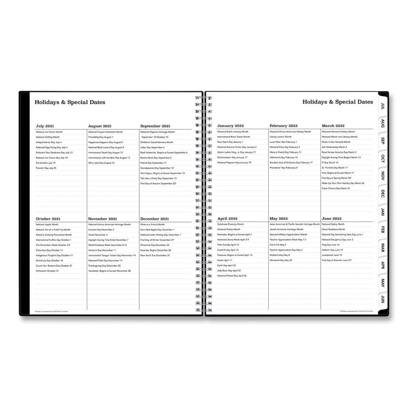 Blue Sky Solid Black Teacher's Weekly/Monthly Lesson Planner, Two-Page Spread (Nine Classes), 11 x 8.5, Black Cover, 2022 to 2023