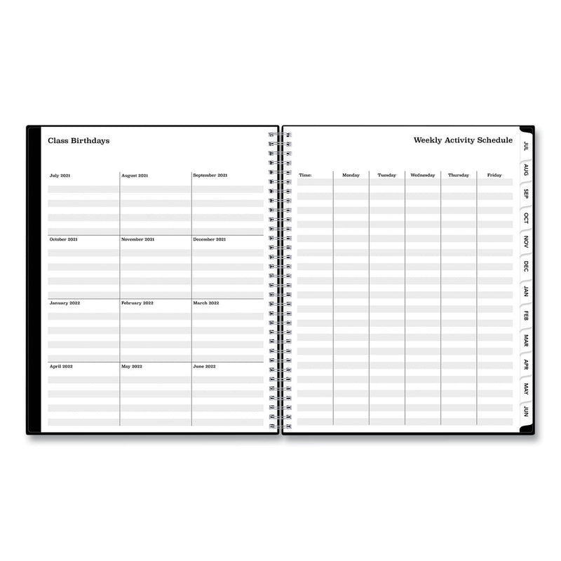 Blue Sky Solid Black Teacher's Weekly/Monthly Lesson Planner, Two-Page Spread (Nine Classes), 11 x 8.5, Black Cover, 2022 to 2023