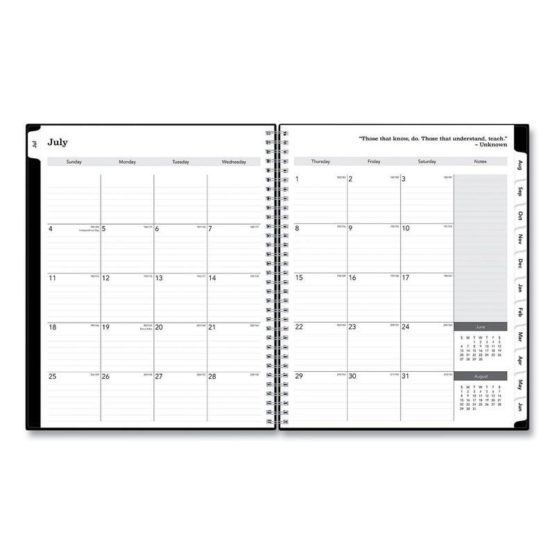 Blue Sky Solid Black Teacher's Weekly/Monthly Lesson Planner, Two-Page Spread (Nine Classes), 11 x 8.5, Black Cover, 2022 to 2023