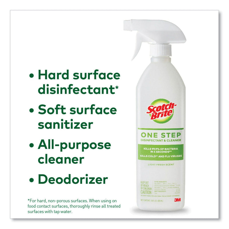 Scotch-Brite One Step Disinfectant and Cleaner, Light Fresh Scent, 28 oz Spray Bottle, 6/Carton