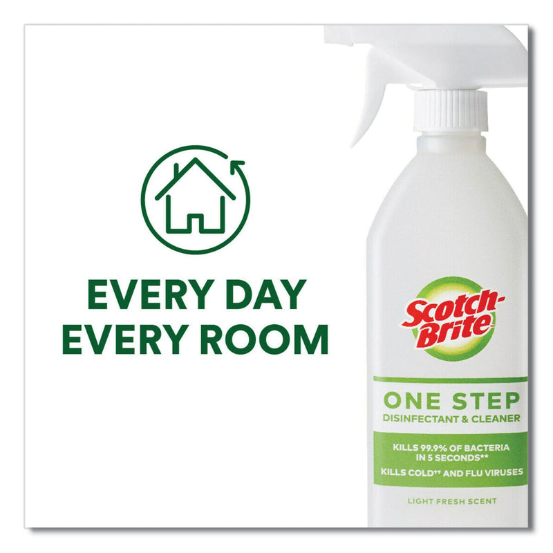 Scotch-Brite One Step Disinfectant and Cleaner, Light Fresh Scent, 28 oz Spray Bottle, 6/Carton