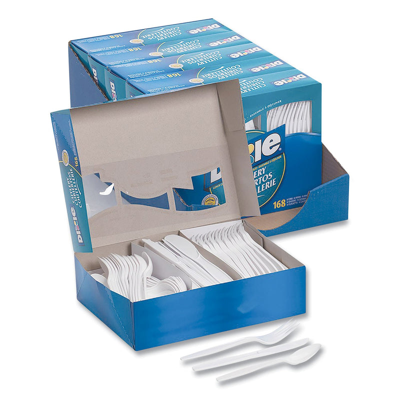 Dixie Combo Pack, Tray with White Plastic Utensils, 56 Forks, 56 Knives, 56 Spoons