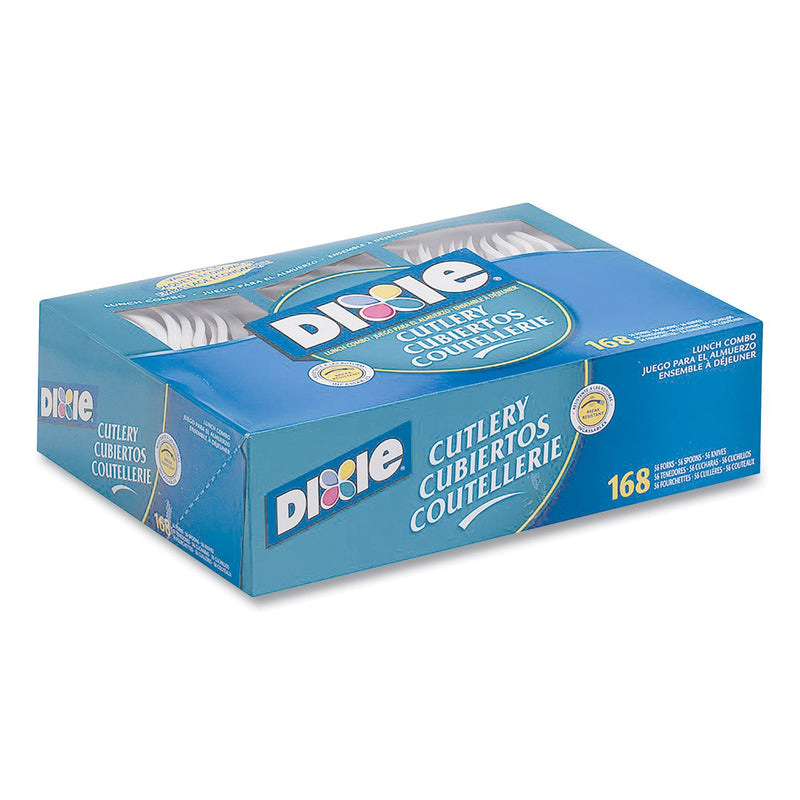 Dixie Combo Pack, Tray with White Plastic Utensils, 56 Forks, 56 Knives, 56 Spoons, 6 Packs