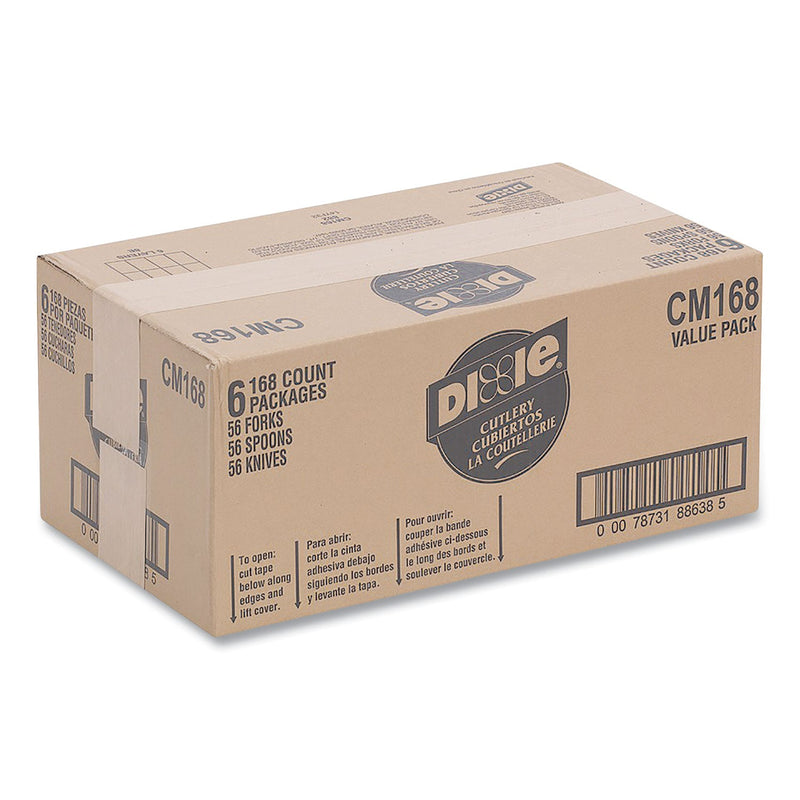 Dixie Combo Pack, Tray with White Plastic Utensils, 56 Forks, 56 Knives, 56 Spoons