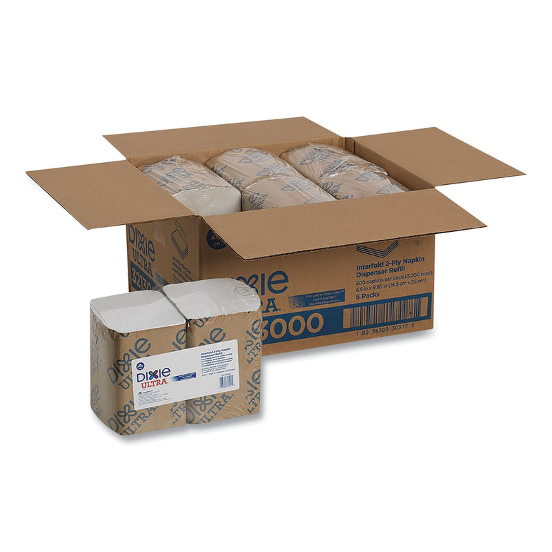 Dixie Interfold Napkin Refills, 2 Ply, 6 1/2x9 7/8, White, 500/Pk, 6 Pack/Ctn