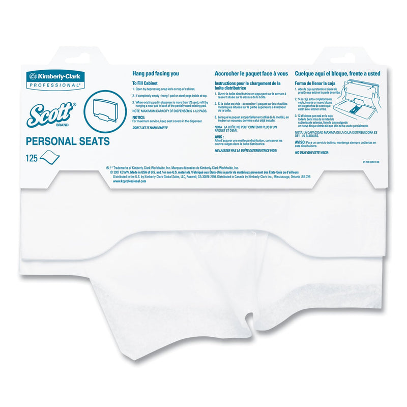 Scott Personal Seats Sanitary Toilet Seat Covers, 15 x 18, White, 125/Pack