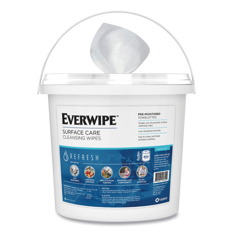 Everwipe Cleaning and Deodorizing Wipes, 6 x 8, Lemon, 900/Dispenser Bucket, 2 Buckets/Carton
