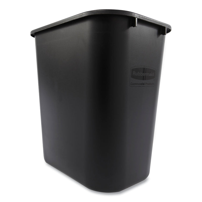 Rubbermaid Deskside Plastic Wastebasket, Rectangular, 7 gal, Black