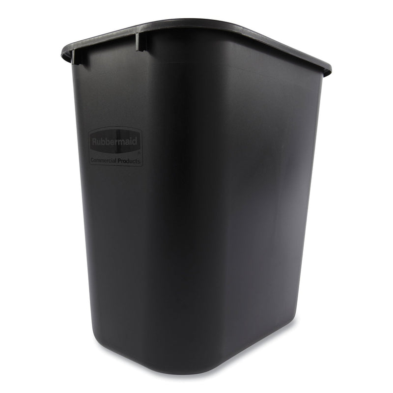 Rubbermaid Deskside Plastic Wastebasket, Rectangular, 7 gal, Black