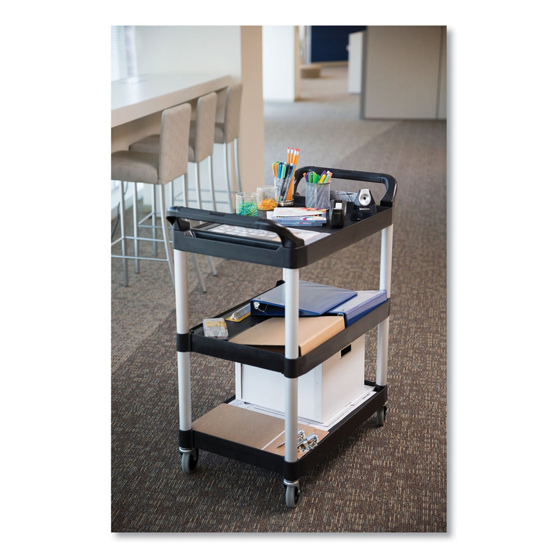 Rubbermaid Open-Side Utility Cart, Plastic, 3 Shelves, 300 lb Capacity, 40.63" x 20" x 37.81", Black