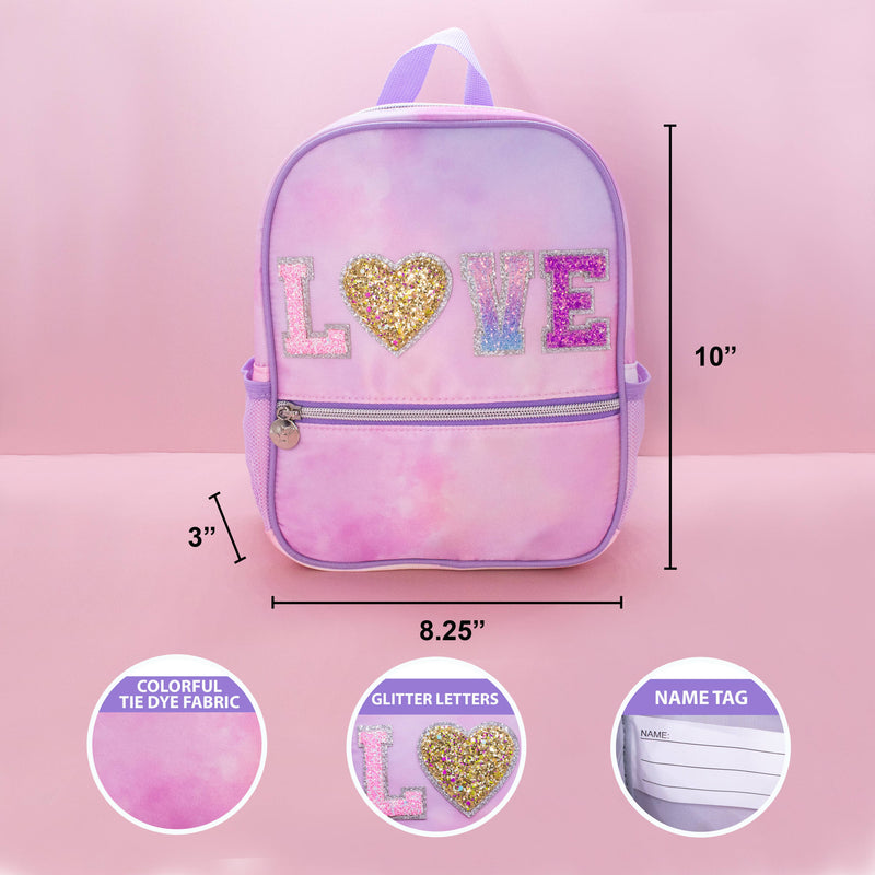 Girls Backpack with Glitter Varsity Letters - Mini Tie Dye