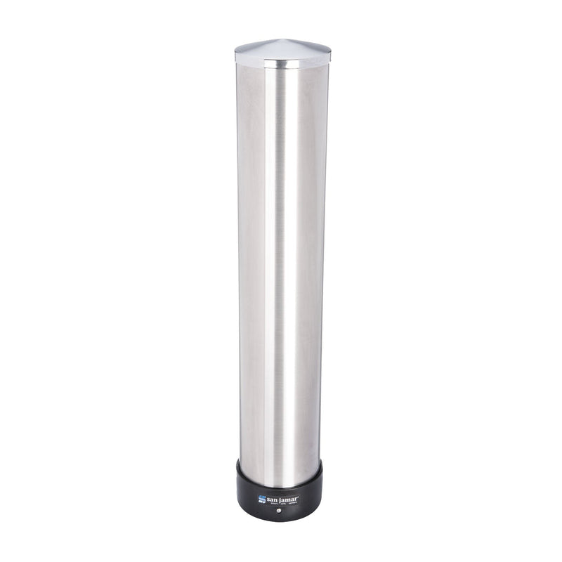 San Jamar Large Water Cup Dispenser with Removable Cap, For 12 oz to 24 oz Cups, Stainless Steel