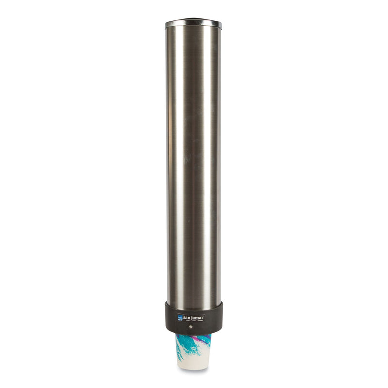 San Jamar Large Water Cup Dispenser with Removable Cap, For 12 oz to 24 oz Cups, Stainless Steel