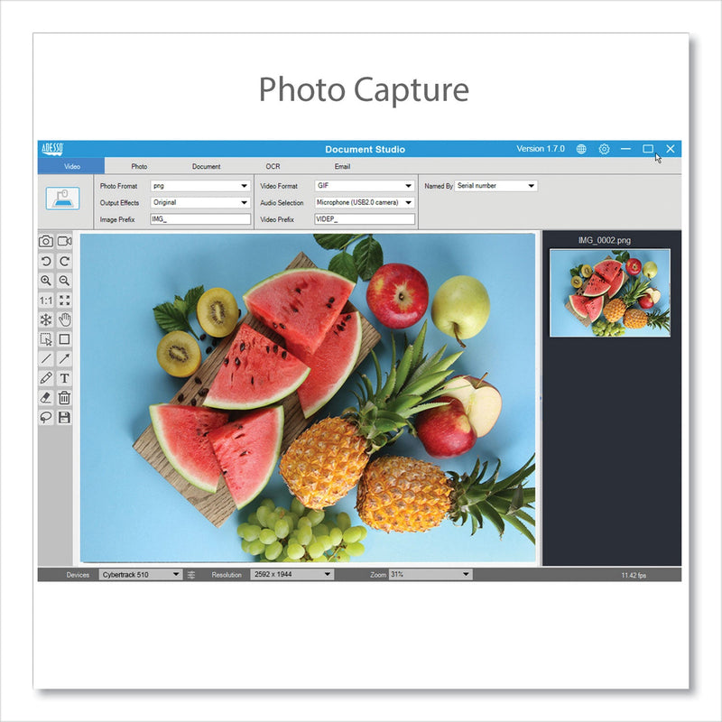Adesso Cybertrack 510 Document Camera, 5 Mpixels, Silver