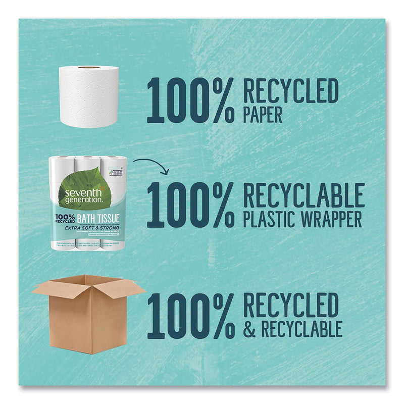 Seventh Generation 100% Recycled Bathroom Tissue, Septic Safe, 2-Ply, White, 240 Sheets/Roll, 24/Pack, 2 Packs/Carton