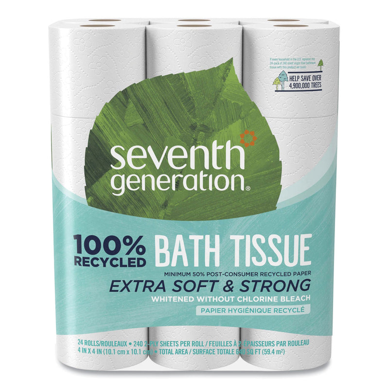 Seventh Generation 100% Recycled Bathroom Tissue, Septic Safe, 2-Ply, White, 240 Sheets/Roll, 24/Pack