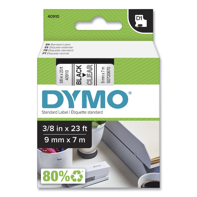 DYMO D1 High-Performance Polyester Removable Label Tape, 0.37" x 23 ft, Black on Clear