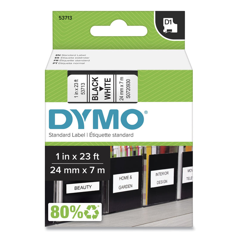 DYMO D1 High-Performance Polyester Removable Label Tape, 1" x 23 ft, Black on White