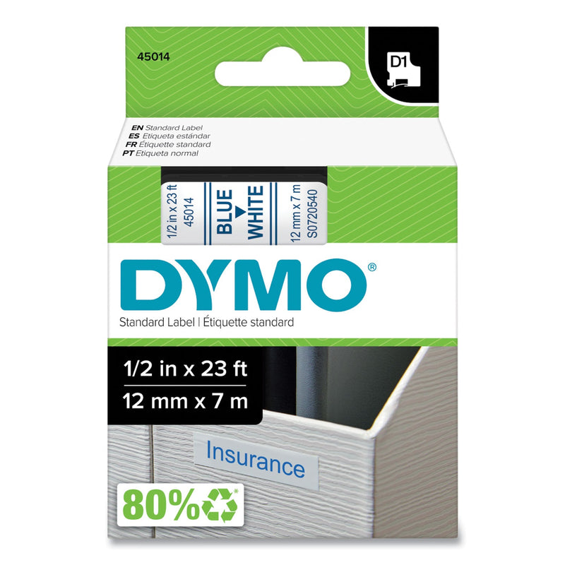 DYMO D1 High-Performance Polyester Removable Label Tape, 0.5" x 23 ft, Blue on White