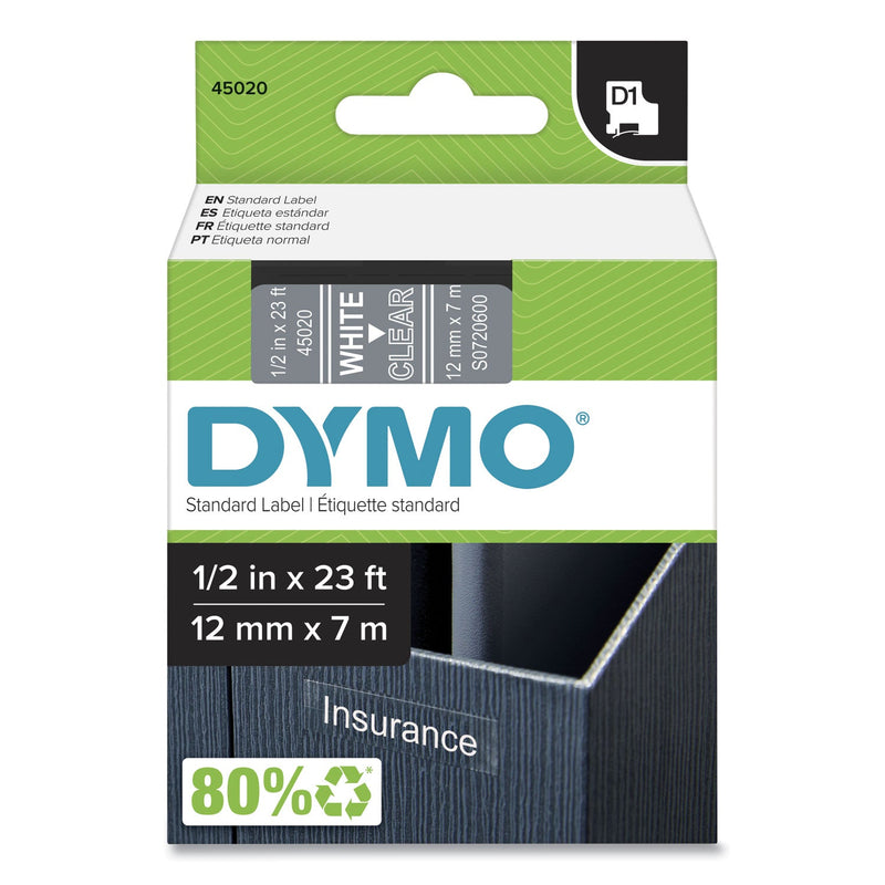 DYMO D1 High-Performance Polyester Removable Label Tape, 0.5" x 23 ft, White on Clear