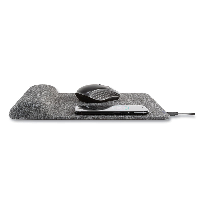 Allsop Powertrack Plush Wireless Charging Mouse Pad with Wrist Rest, 11.8 x 11.6, Gray