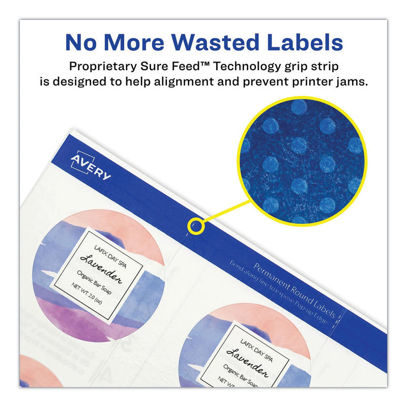 Avery Printable Self-Adhesive Permanent ID Labels w/Sure Feed, 0.75" dia, Clear, 400/PK