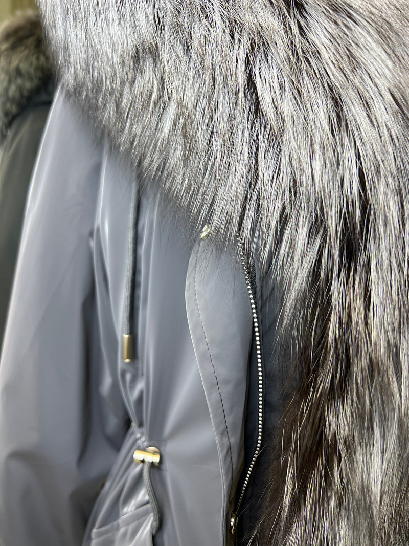Genuine Silver Fox Fully Lined Hood Rabbit Insulated Parka