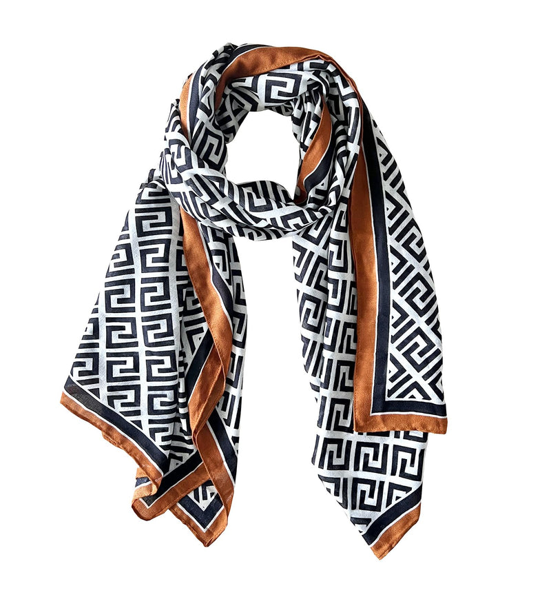 stylesilove Women Geometric Maze Print Scarf with Border Design Soft Shawl Scarves Neck Wraps for All Season, 3 Colors
