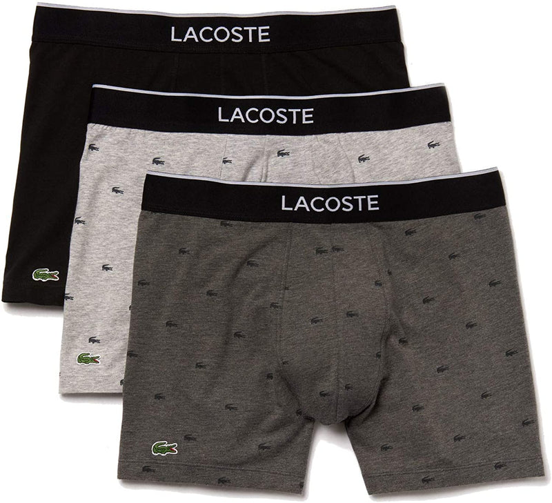 Lacoste Underwear Men's 3-Pack Allover Croc Cotton Stretch Boxer Briefs
