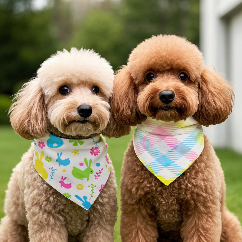2PCS Christmas Dog Bandanas – Red and Green Plaid with Tassels