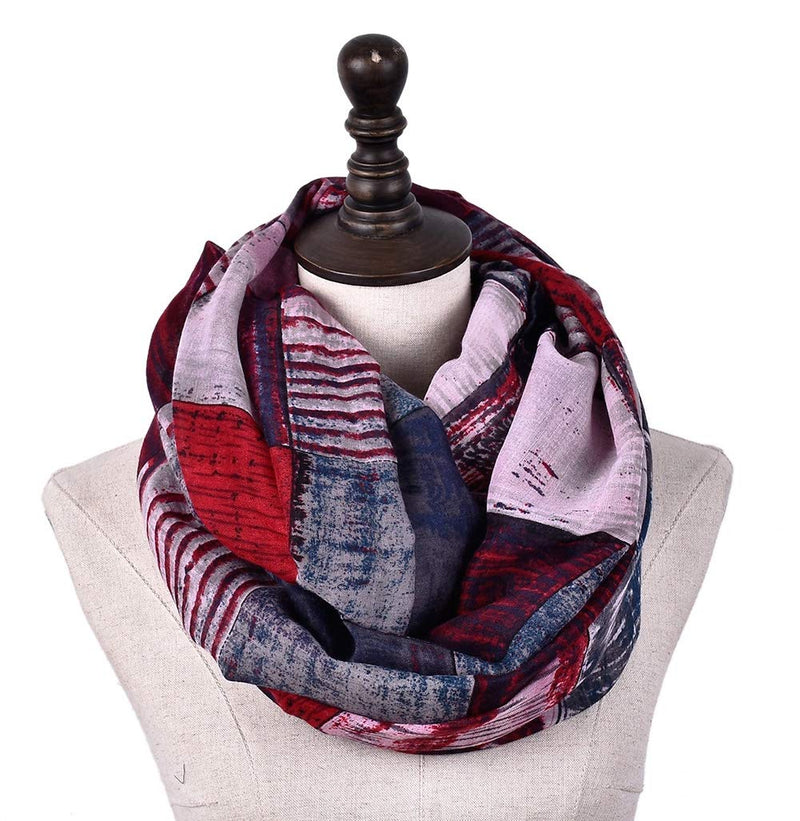 stylesilove Women Girls Color Block Abstract Print Infinity Loop Scarf Lightweight Autumn Wrap Neck Warmer