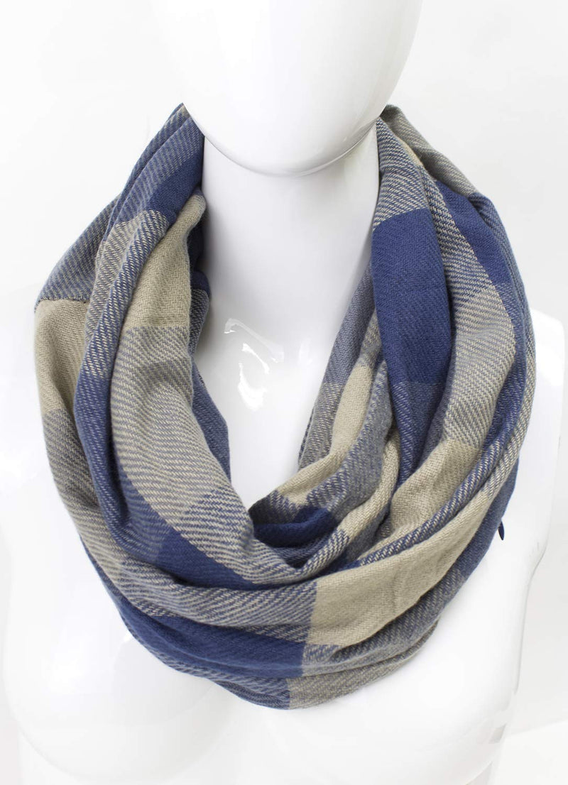 stylesilove Winter Plaid Infinity Scarf with Hidden Zipper Pocket Fashion Travel Scarf for Women and Men