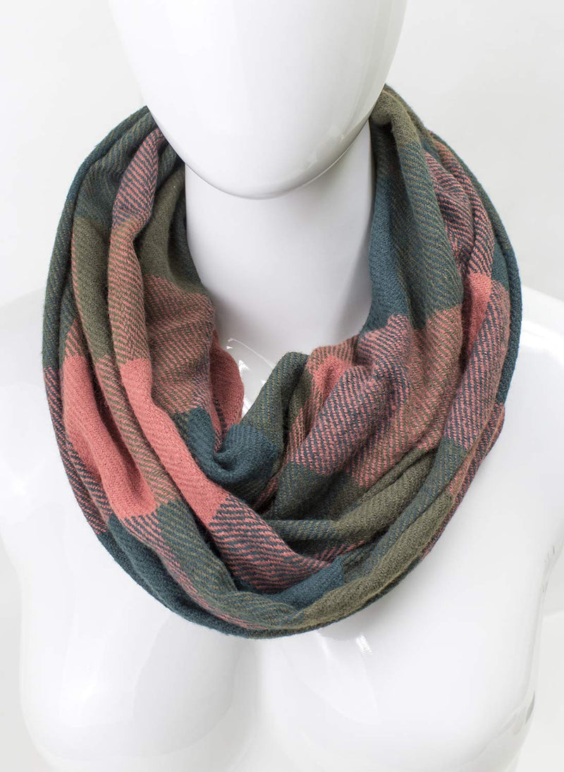 stylesilove Winter Plaid Infinity Scarf with Hidden Zipper Pocket Fashion Travel Scarf for Women and Men