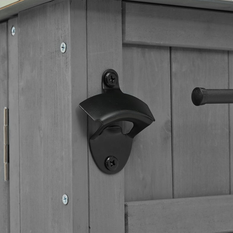 Outdoor Kitchen Island Fir Wood Kitchen Island with Stainless Steel Top, Ample Storage, Towel and Spice Racks, Bottle Opener, Grey