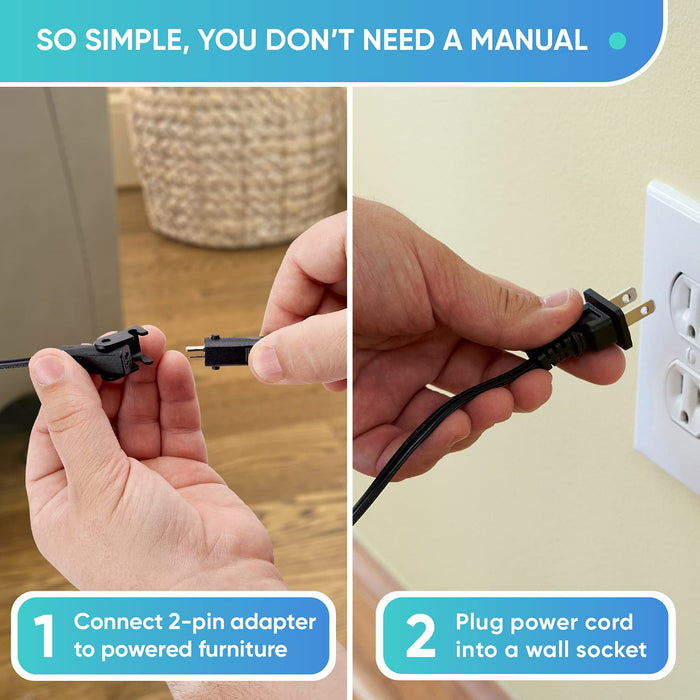 Universal Recliner Power Cord Replacement (2-Pin Adapter)