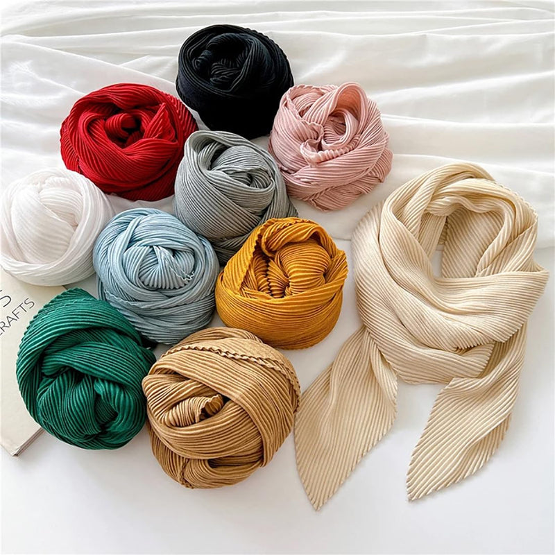 stylesilove Women Crinkle Pleated Square Scarf Solid Color Neckerchief Soft Bandana Small Shawl Neck Wraps for All Season