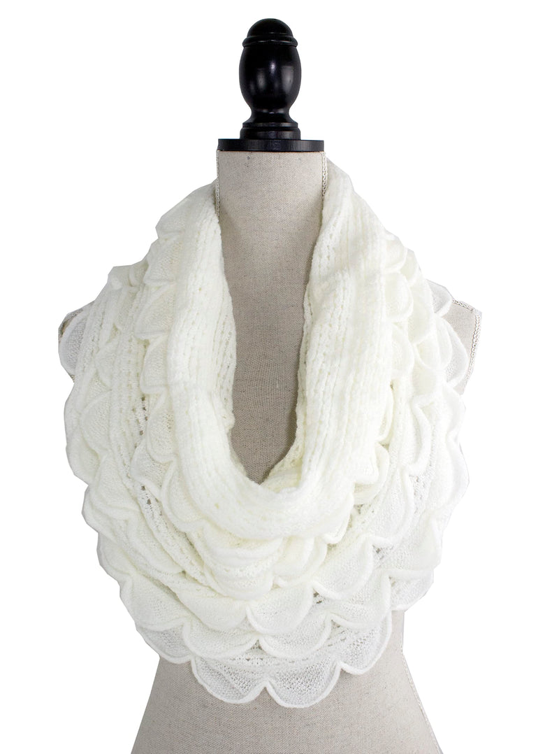 stylesilove Chic Oversized Ruffle Knitted Infinity Scarf Lightweight Cozy Neck Warmer for Women and Girls