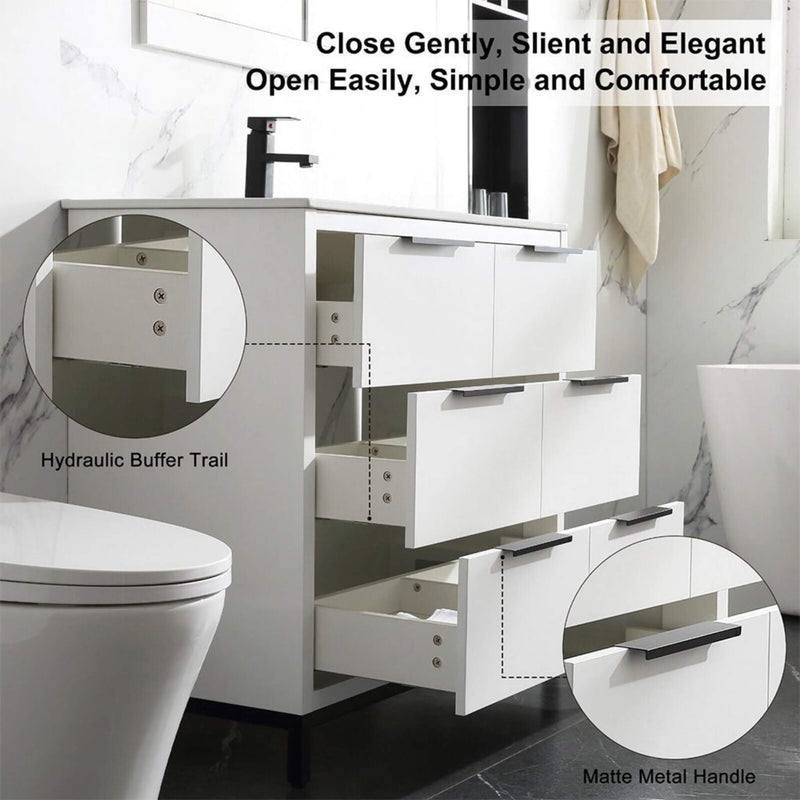 72" Bathroom Vanity Set With Ceramic Sinks And MDF Drawer Cabinets (SAK71852)
