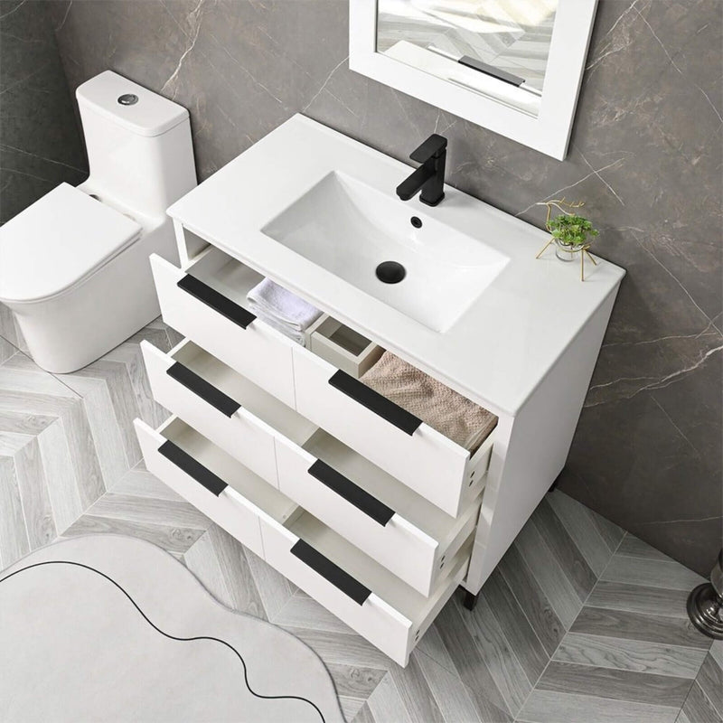 72" Bathroom Vanity Set With Ceramic Sinks And MDF Drawer Cabinets (SAK71852)