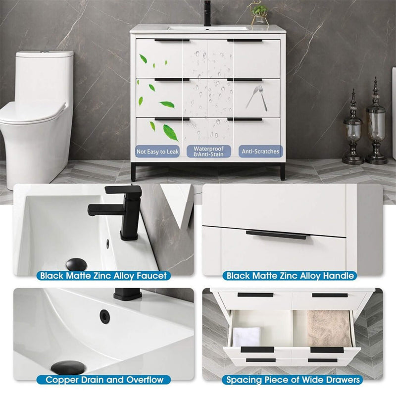 72" Bathroom Vanity Set With Ceramic Sinks And MDF Drawer Cabinets (SAK71852)