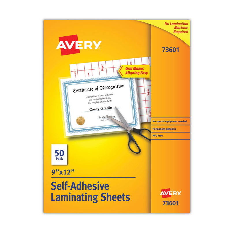 Avery Clear Self-Adhesive Laminating Sheets, 3 mil, 9" x 12", Matte Clear, 50/Box