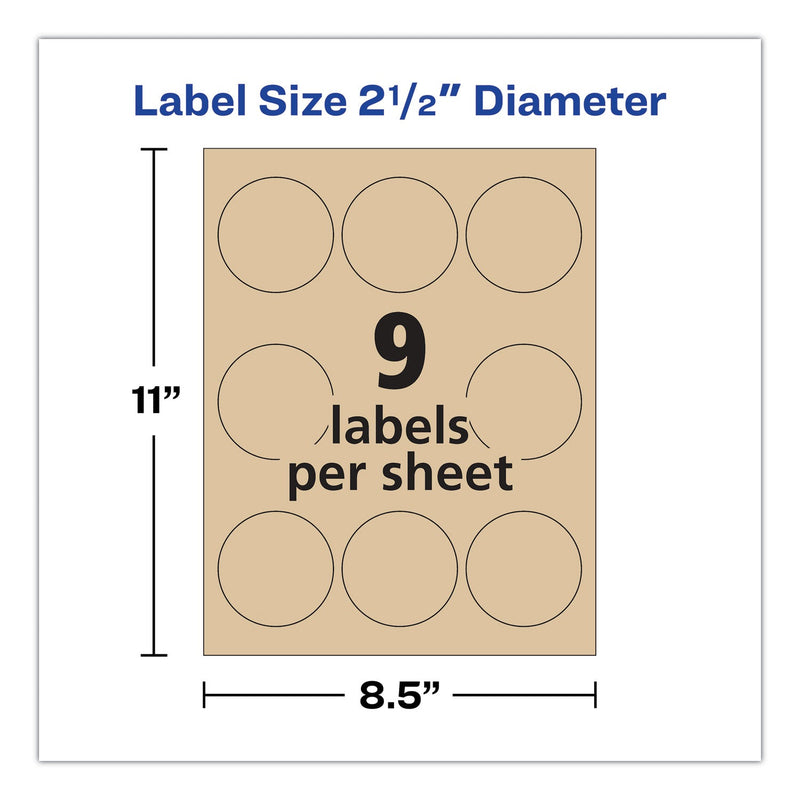 Avery Round Brown Kraft Print-to-the-Edge Labels, 2.5" dia, 225/PK