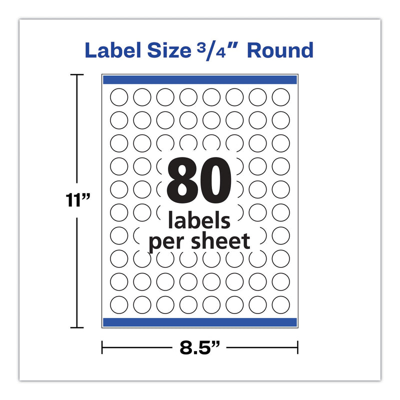 Avery Printable Self-Adhesive Permanent ID Labels w/Sure Feed, 0.75" dia, White 800/PK