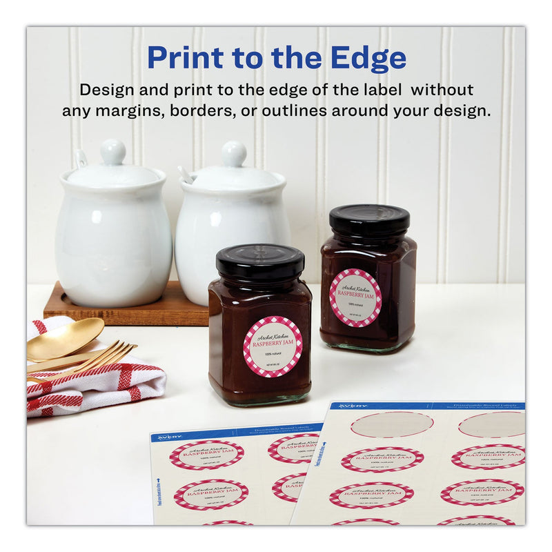 Avery White Dissolvable Labels w/ Sure Feed, 2" dia, White, 60/Pk,