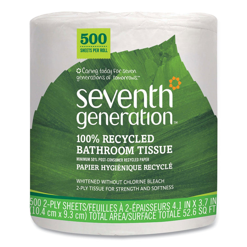 Seventh Generation 100% Recycled Bathroom Tissue, Septic Safe, Individually Wrapped Rolls, 2-Ply, White, 500 Sheets/Jumbo Roll, 60/Carton